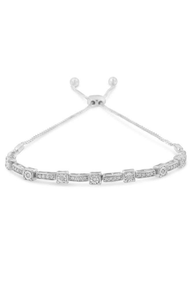 1/4 Cttw Diamond Adjustable Bolo Alternating Square and Rectangle Bolo Bracelet